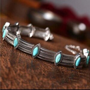 Bohemian Style Short Choker - Silver and Turquoise Choker